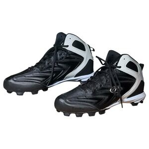 Rawlings Men Black White Mid Top Baseball Cleats TuffTek Coolflo Size 11.5